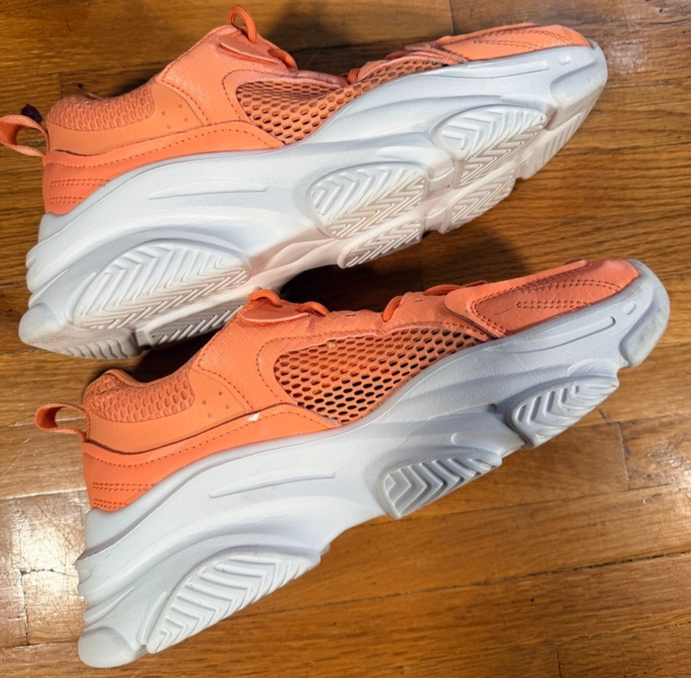 Women’s Size 11 Coral Orange Chunky Platform Sneakers Mesh Lace-Up Shoes